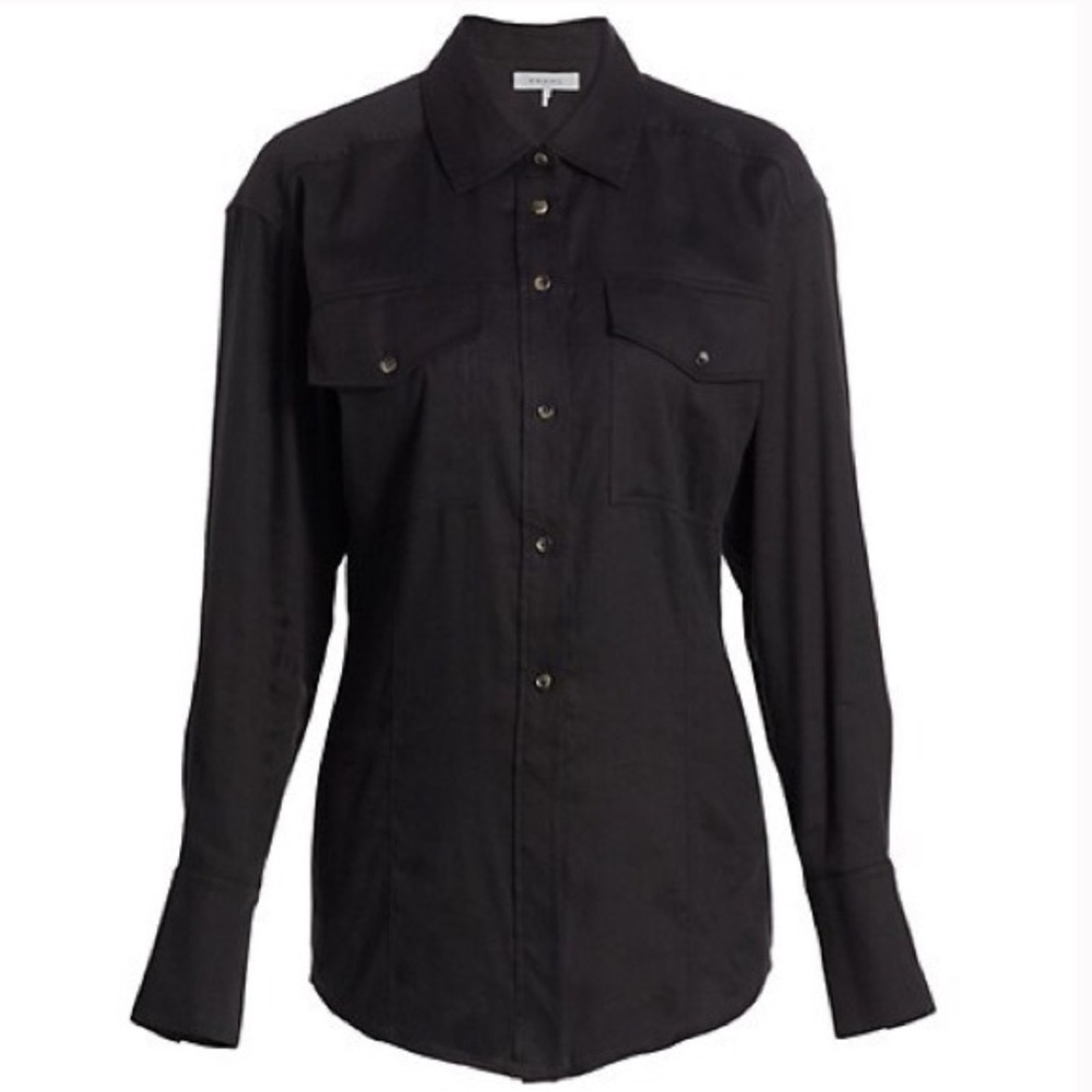 Frame Denim Arie Linen Blend Shirt in Noir